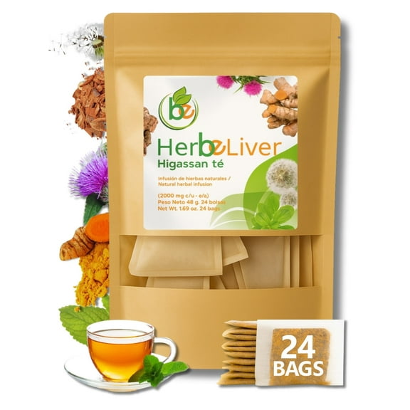 Cardo mariano, curcuma, diente de leon, boldo & cuachalalate TE (Milk thistle, turmeric, dandelion, boldo & cuachalalate) 24 Tea Bags, 100% natural herbal infusion, vegan, HerbeLiver support