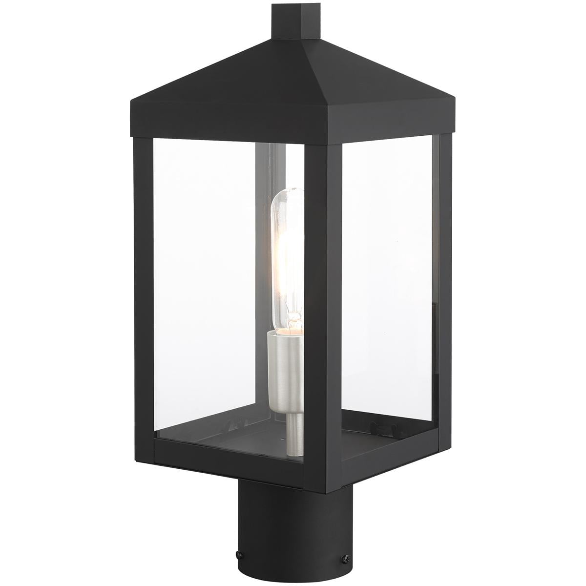6.25 Sq. inch 1 Light Black Outdoor Post Top Lantern with Clear Glass Shade backed with Stainless Steel material for patio, front porch, entryway and more