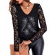 thumbnail image 5 of Moda mujer cuello en V ahueca hacia fuera encaje manga larga camiseta otoño blusa Tops Fridja  hkj2375, 5 of 8