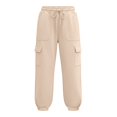 thumbnail image 3 of Lullu Girls Sweatpants Casual Athletic Joggers Cozy Cargo Pants, Beige, Sizes 5-14, 3 of 5