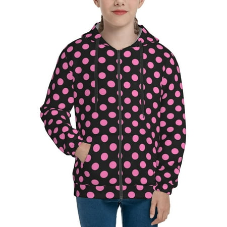 

Hoodies for Teen Girls Boys pink polka dot black Long Sleeve Youth Kids Essentials Zip Up Hoodie Lghtweight Fashion Hoodies & Sweatshirts Jacket Fall Winter Outfits Tops