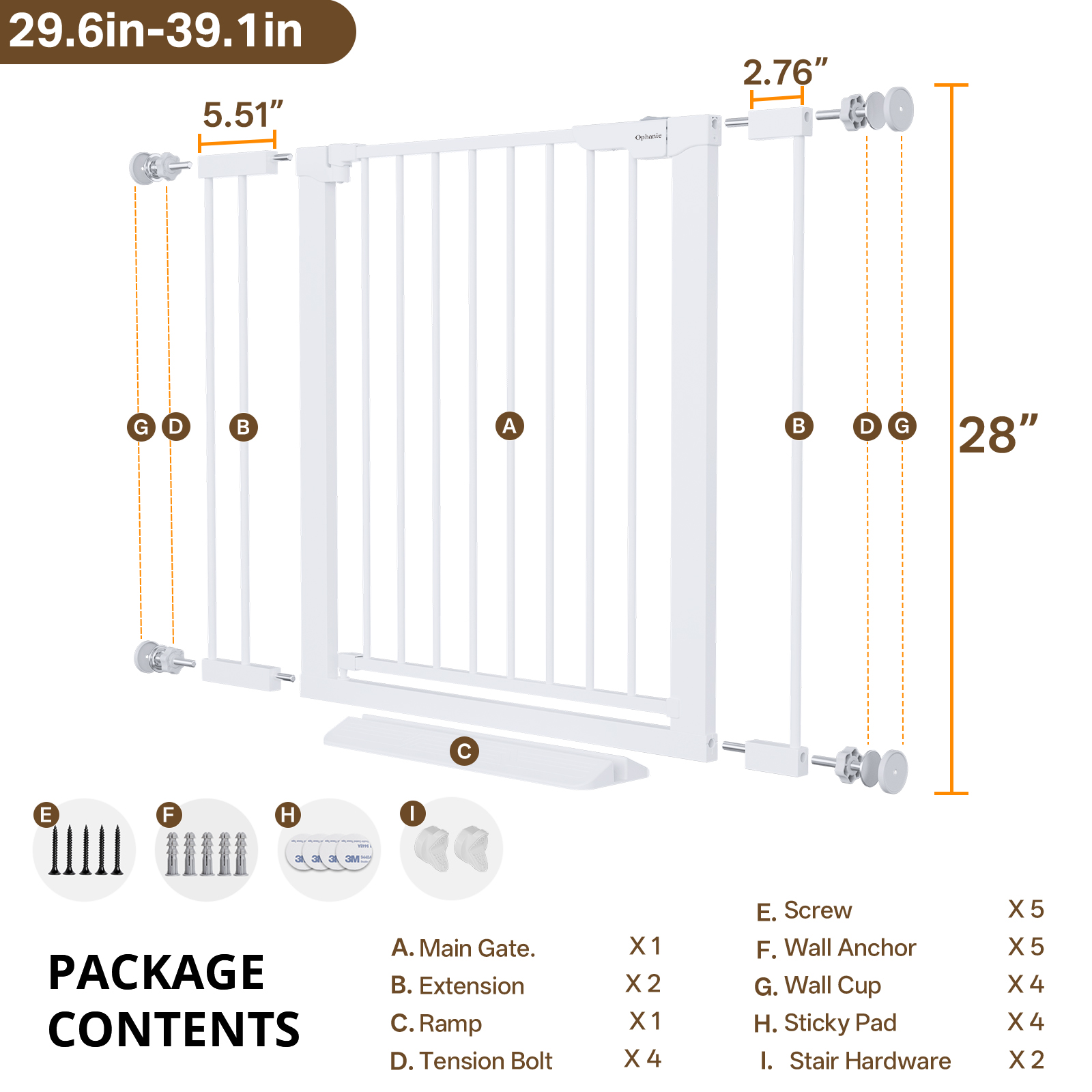 Ophanie Extra Wide Metal Safety Gate, 29.6-39.1", White photo 7