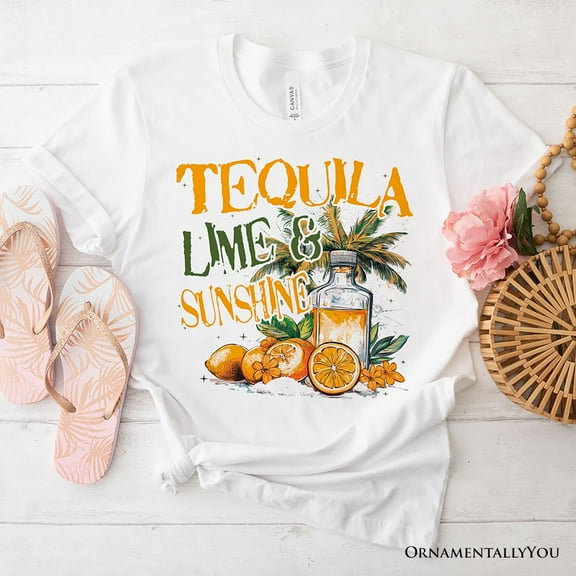 Tequila Lime & Sunshine T-Shirt, Trendy White and Natural Summer Drinking Tee