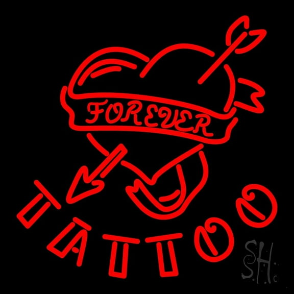 Forever Tattoo LED Neon Sign 16" Tall x 16" Wide - inches Black Square Cut Acrylic Backing, with Dimmer - Premium built indoor Sign for Storefront, Store interior, Workshop, Studio.