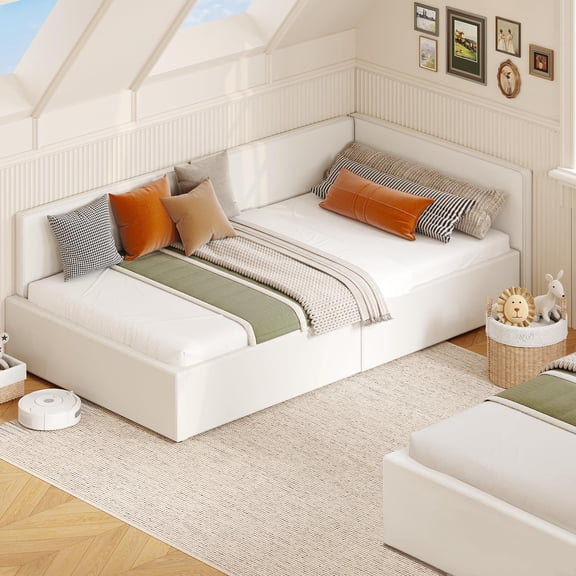 Gaderth Twin Daybed With Headboard,Corner Bed Frame With Bed Rails,Velvet Upholstered Platform Bed Frame,Sofa Bed Day Bed With Guardrail,Wooden Slats Support For Living Bedroom Guest Room