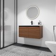 thumbnail image 3 of Floating Bathroom Vanity With Ceramics Countertop Sink, Wall Mounted 2 Doors Bathroom Storage Cabinet Set, Enclosed Storage Space, Hanging Bath Cabinet, 3 of 8