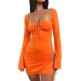 thumbnail image 2 of Canis Tie Up Dress for Women with Square Neckline and Long Sleeves, Solid Color, 2 of 9