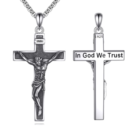 YAFEINI Crucifix Cross Necklace for Men Women 925 Sterling Silver Jesus Cross Pendant Amulet Religious Jewelry Gifts For Family Friends