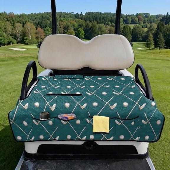 COEQINE Golf Cart Seat Covers with Carry Handle, Comfortable Golf Cart Seat Towel Blanket, Fits for EZGO Yamaha Club Car and Other 2-Seat Golf Carts, Teal Golf Pattern