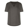 thumbnail image 3 of Sevevn Women Cross Design Fashionable Casual Solid Color V-neck Sleeve Top Dark Gray XXL End of Year Clearance, 3 of 8