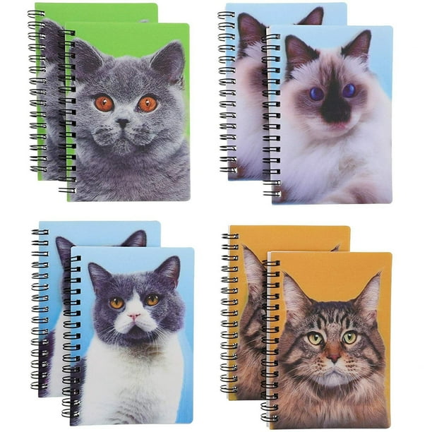 8 Packs Cat Softcover Notebooks Note Book Cats Animals with 3D Effect