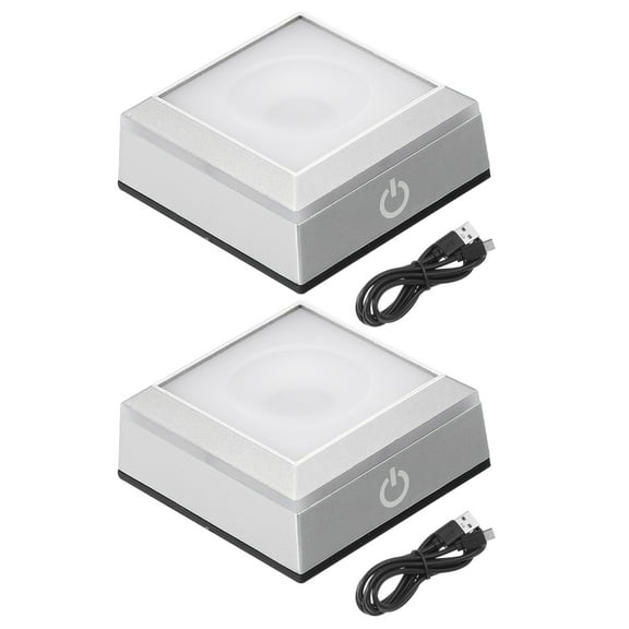 Uxcell LED Light Base Non-Slip Square Display Stand, 2 Pcs LED 6 Lighting Mode Multicolor Groove Light Base for Glass Ball 3D Crystal Party Decoration, Silver