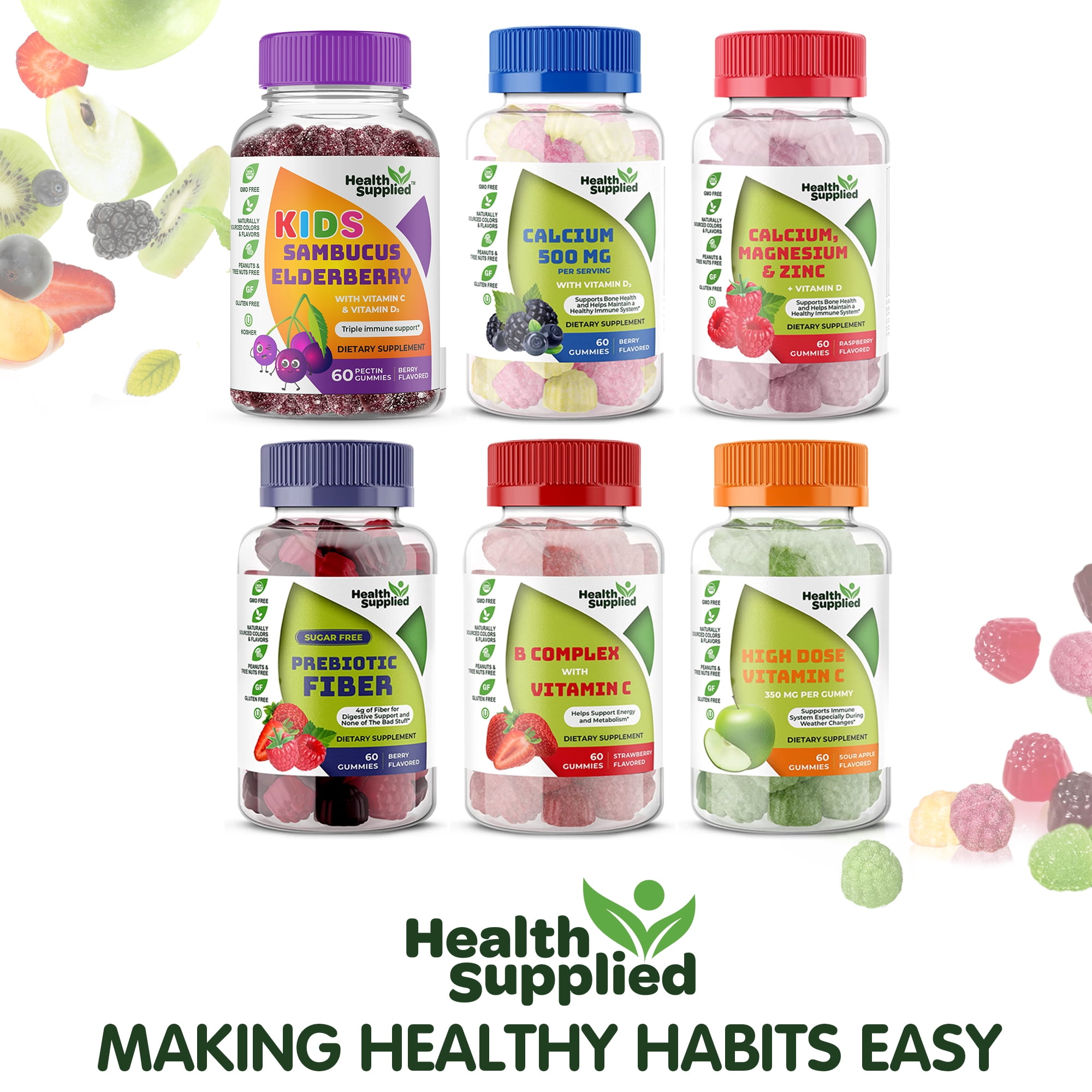 Health Supplied Calcium 500mg with Vitamin D3 1000 IU Gummies, Orange and Raspberry, 120 Count