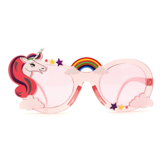 Womens Unicorn Rainbow Cloud Mod Oval Plastic Sunglasses Pink