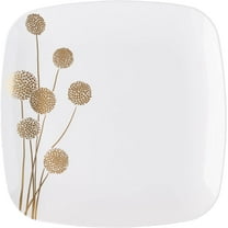 EcoQuality 10" inch Square White Plastic Plates Dinner Plate with Gold Dandelion Print China Like Party Plates Premium Heavy Duty Large Disposable Salad Plate Weddings Catering Non Toxic (110 Pack)