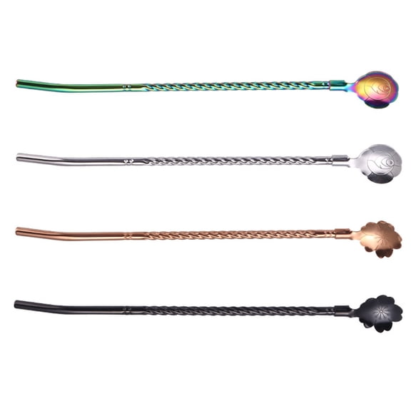 LOLIPPYY 4Pcs Metal Drinking Straws for Stirring and Drinking with Round Mouth in Silver Color