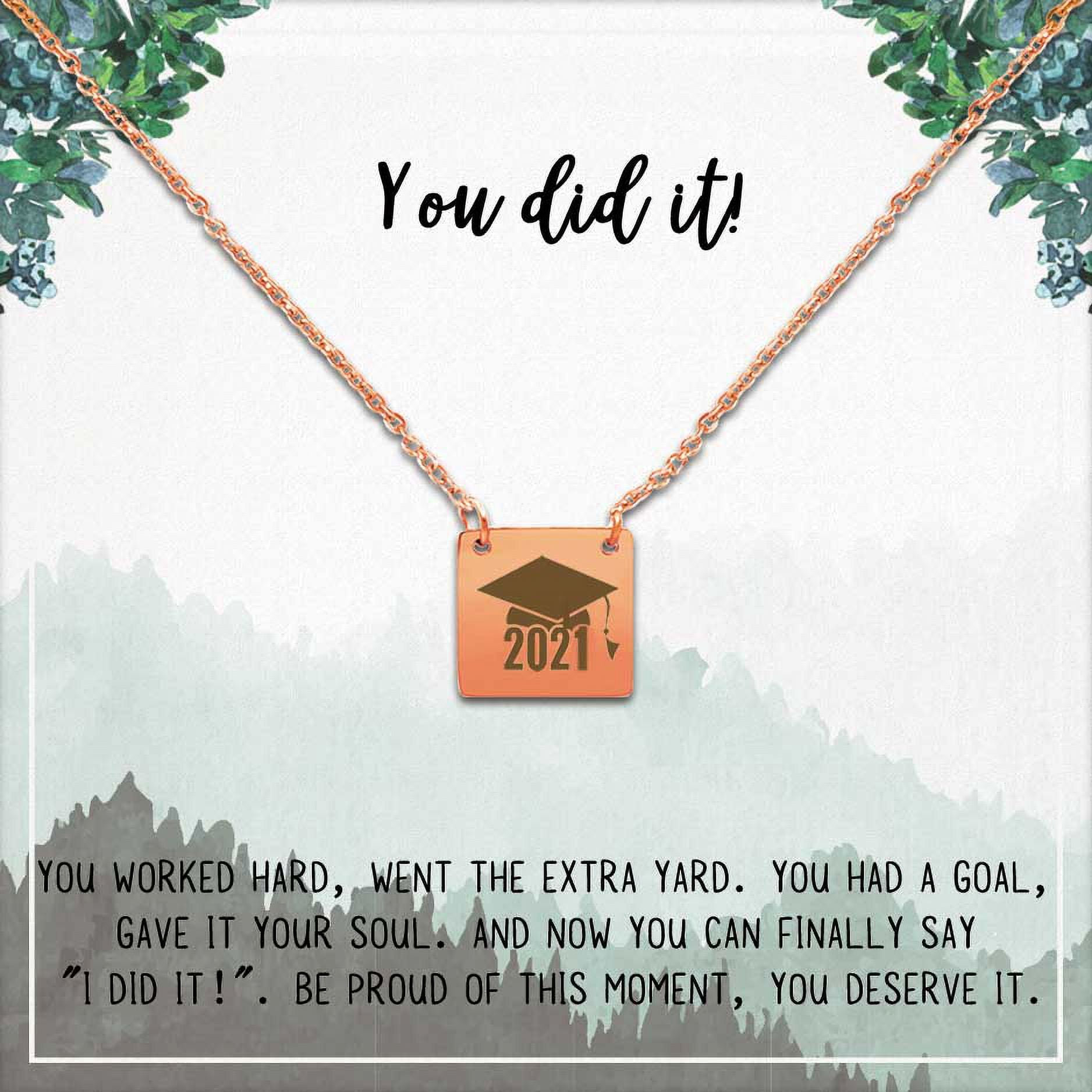 Anavia College Graduation Gift for Her - High School 2021 Graduation Gifts for Daughter - Stainless Steel Engraved Bachelor Cap Necklace