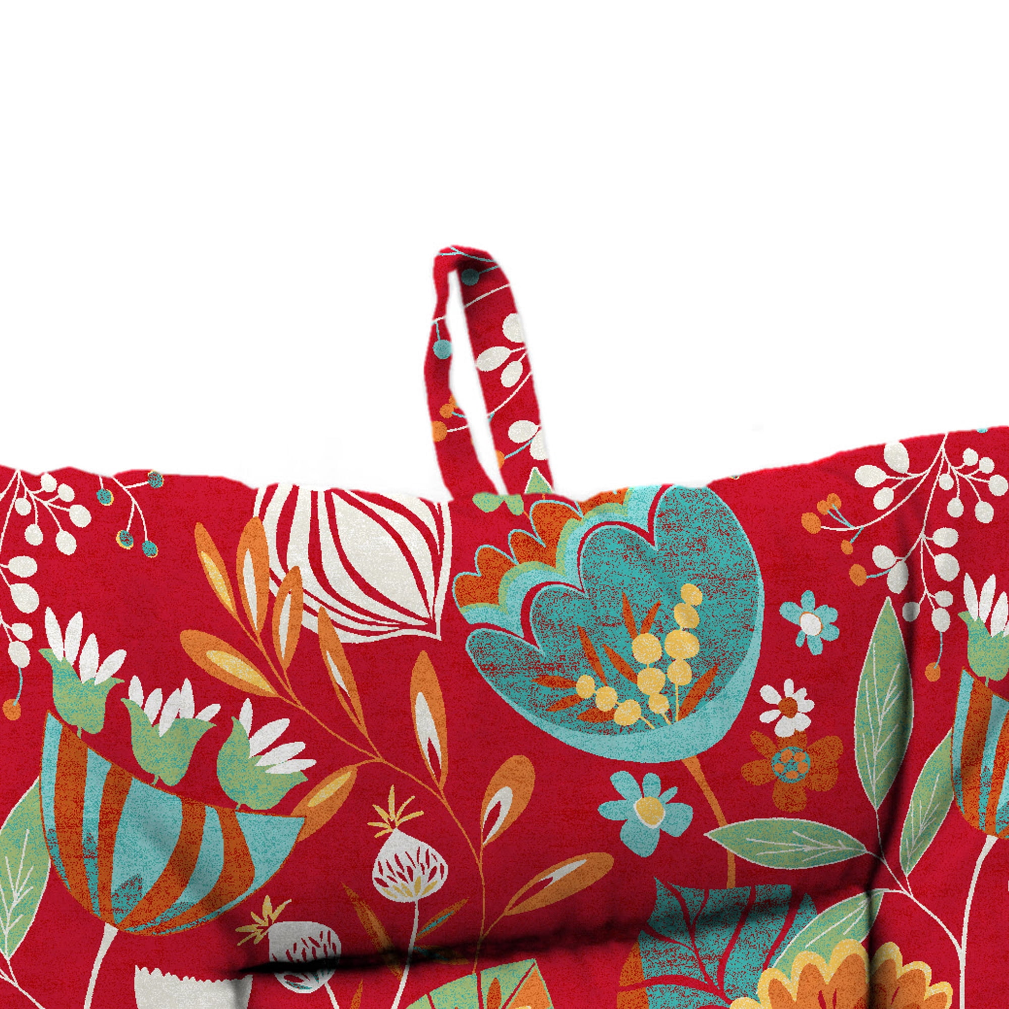 Jordan Manufacturing 38" x 21" Avianna Saxony Red Floral Rectangular Outdoor Wrought Iron Chair Cushion with Ties and Hanger Loop