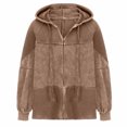thumbnail image 4 of Fall Winter Fashion Long Sleeve Jackets for Women Casual Patchwork Full Zipper Drawstring Hooded Sweatshirt Coat(Brown,S), 4 of 4
