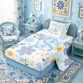 thumbnail image 2 of Meiyoeat Delicate Wildflower Letter S Twin Sheet Sets 3pcs for Girls Children, Cute Art Bedding for Bedroom, Light Blue Yellow White, 2 of 6