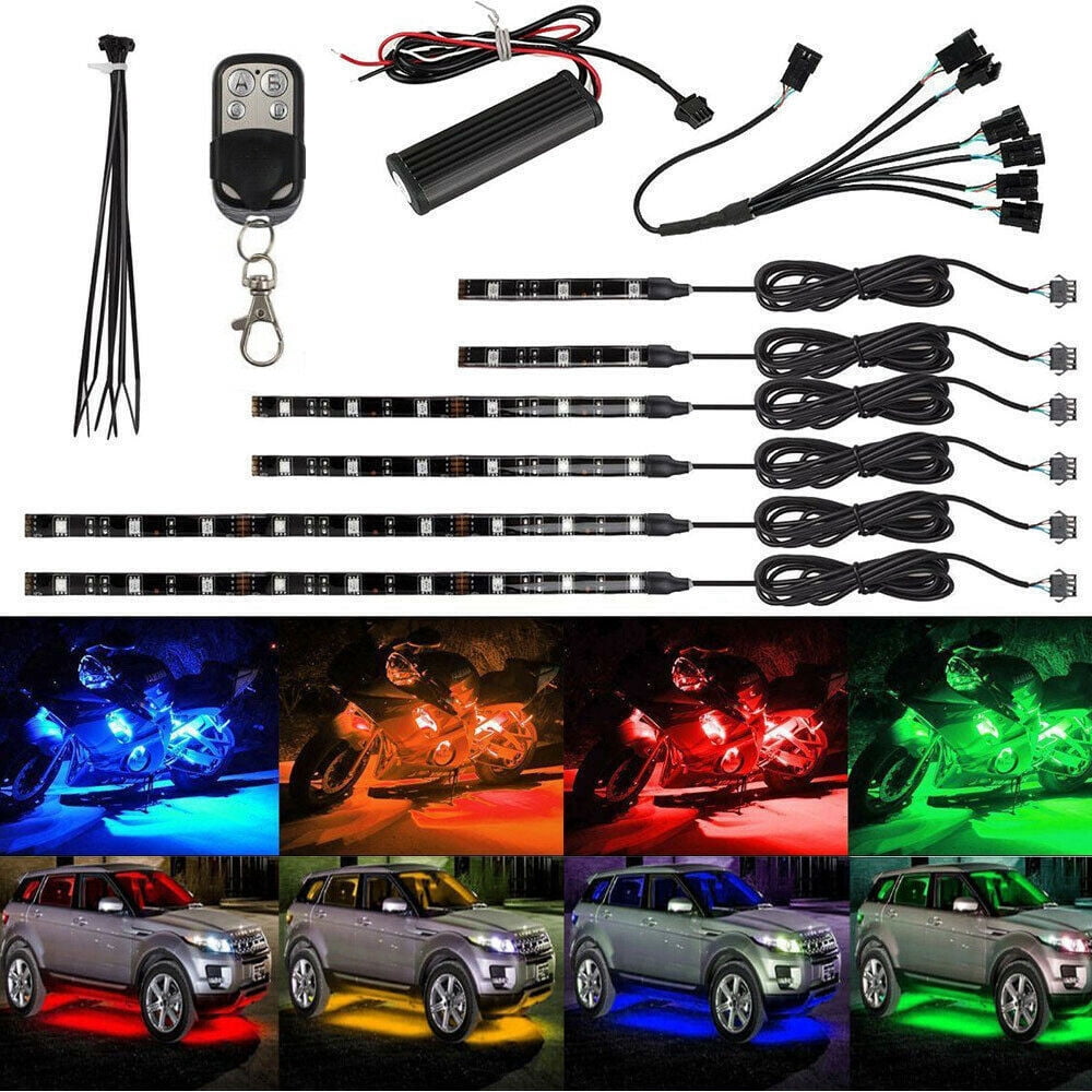 6PCS Motorcycle LED Light Kit Strip,RGB Waterproof with Wireless Remote