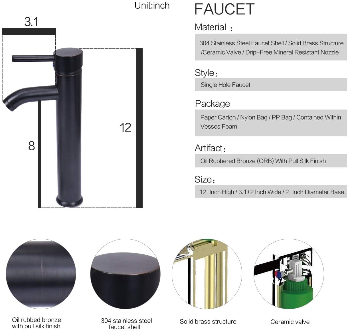 ELECWISH Bathroom Sink and Faucet Combo Artistic Porcelain Ceramic Vessel Sink Basin Washing Bowl Set, Cabinet Countertop Sink with Chorme Faucet Pop-up Drain and Water Pipe Lavatory