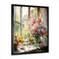 thumbnail image 2 of Designart "French Window View in Orange and Green II" Floral Framed Wall Art - Traditional Pink Window Hallway Framed Wall Art Decor, 2 of 6
