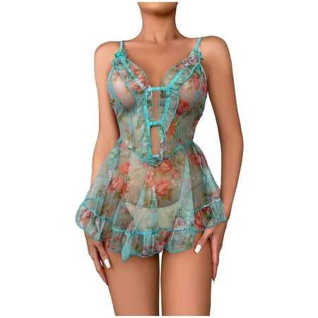 

Mikilon Ladies Fashion Sexy Lingerie Floral Print Hollow See-through Sexy Lingerie Nightdress on Clearance