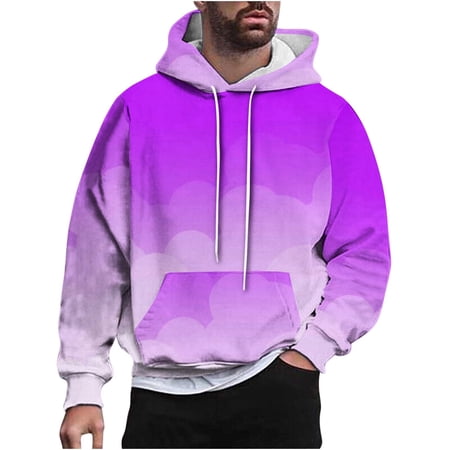 YLSDY Fashion Crewneck Sweatshirts Graphic Fall Fashion 3D Gradient Print Casual Pullover Workout Long Sleeve Sports Hooded Shirts Purple XXL