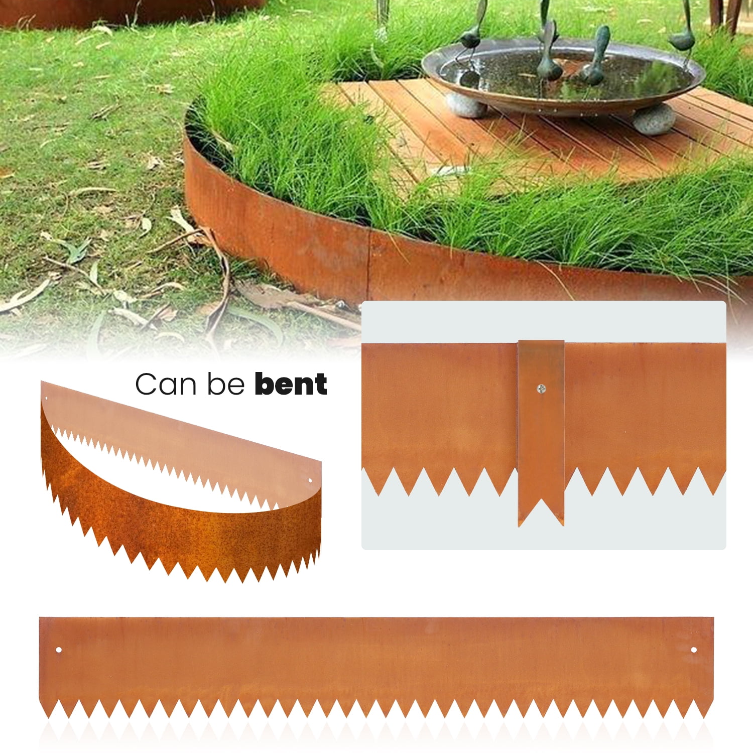 Corten Steel Garden Edging, 6" Rusted Iron Border - 20FT Bendable Landscape Edging for Flower Beds, Lawn/Yard, Hammer-in Design
