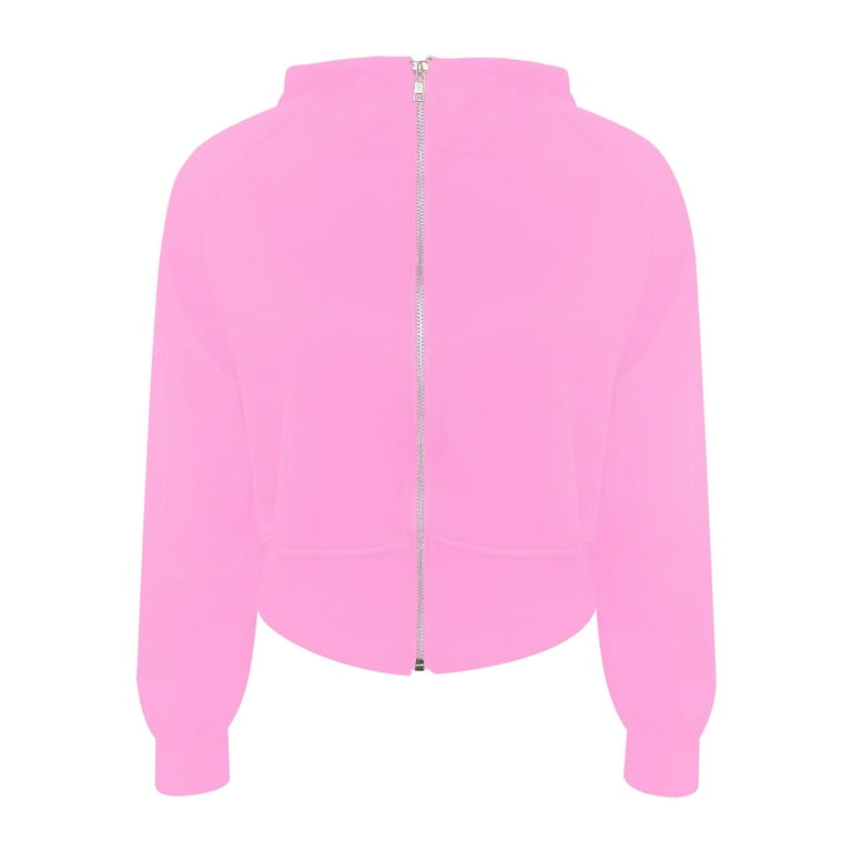 Cropped Cotton Hood Jackets with Thumb Holes Casual Sports Zip up Hooded Sweatshirts for Womens Fall Fashion Outwear Medium Pink Walmart