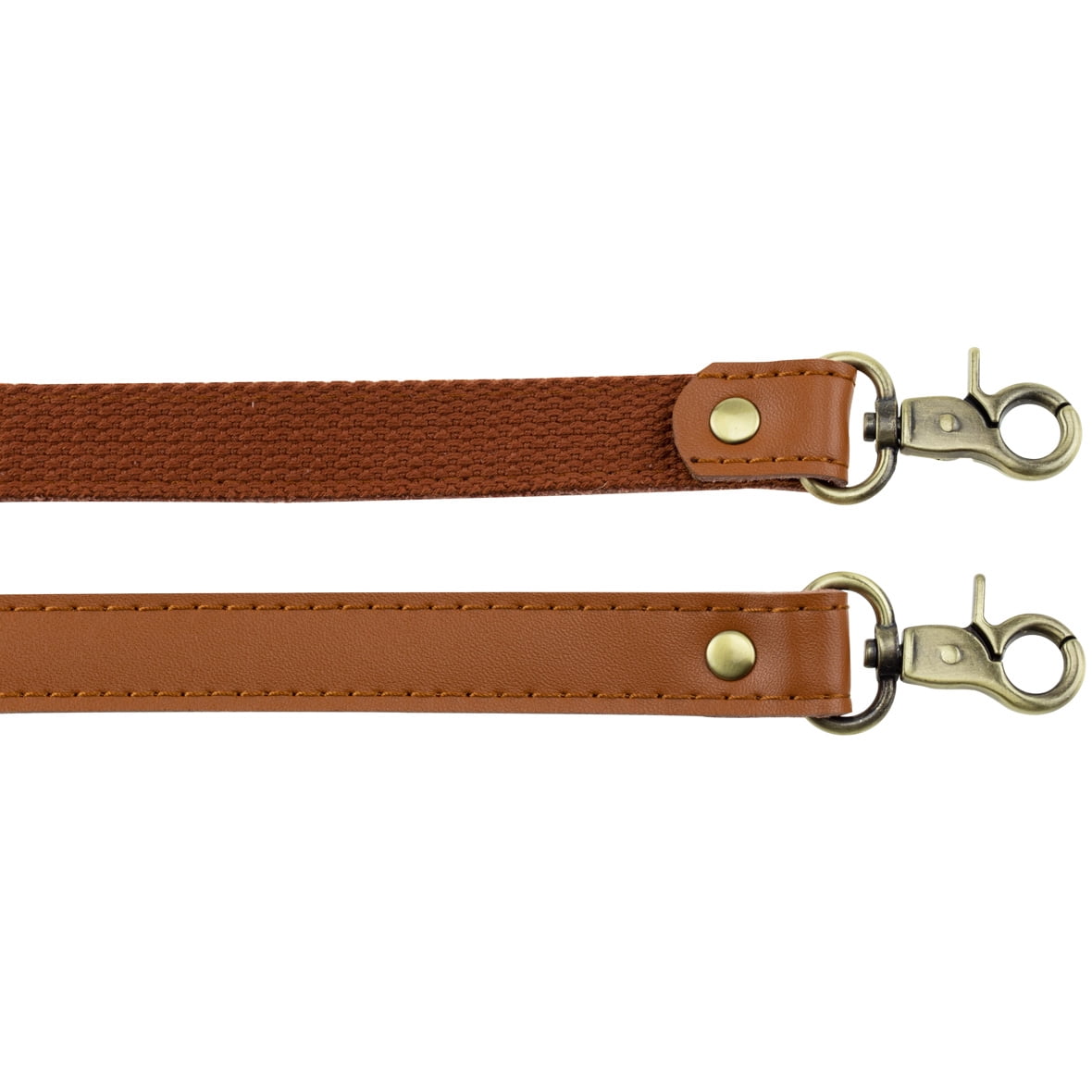 ALLZEDREAM Genuine Cowhide Leather Shoulder Strap 2-Pack with Canvas Backing & Antique Brass Clasps (23.6"x0.8")