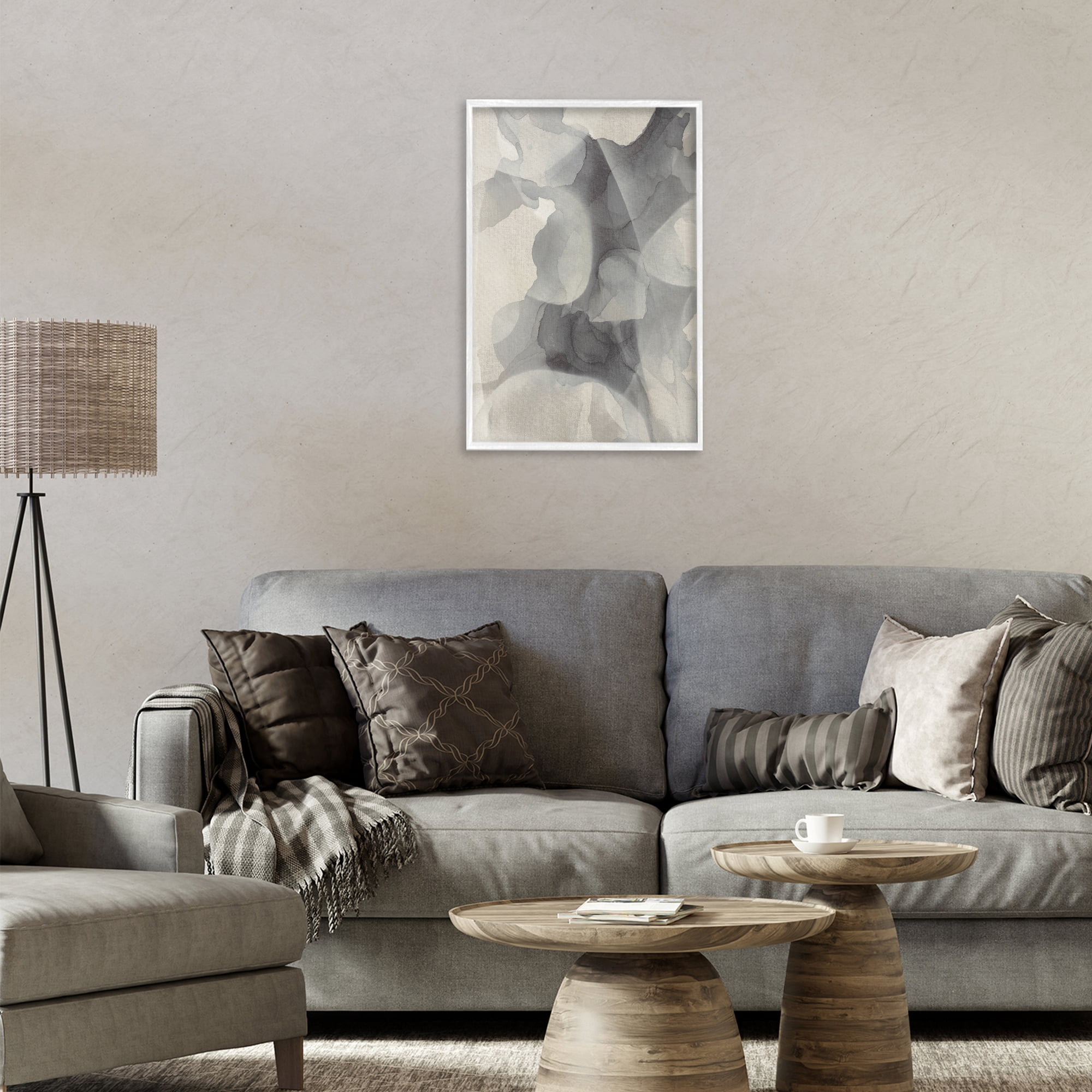 Stupell Industries Mottled Monochrome Abstract White Framed Giclee Art, design by Kippi Leonard