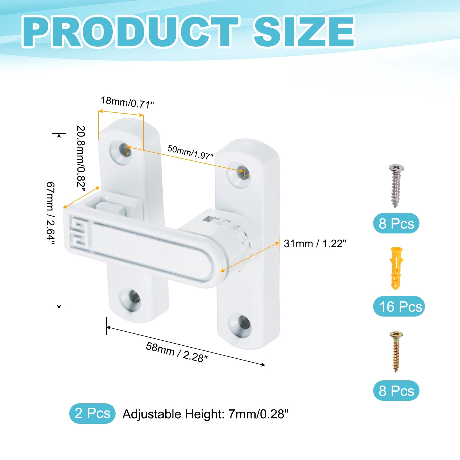 Uxcell 2PcsBarn Door Lock, Zinc Alloy 90/180 Degree Flip Gate Latches, Adjustable Security Sliding Door Latch Lock Hardware with Screws for Cabinet, Bathroom, Window, Garden, White