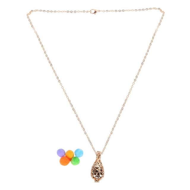 colgante ahuecado en forma de gota de agua con bola aromática de pelelith. Collar creativo para el cuello, ideal para cumpleaños, con 5 bolitas de algodón y una bola de pelelith (dorado).