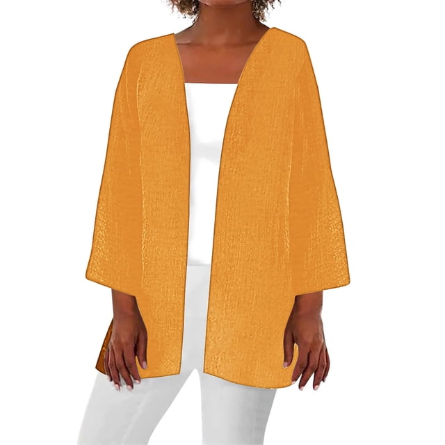 Timegard Cardigan à Manches 3/4 pour Femmes Léger Ouvert Manteaux Automne Décontracté Ample Vestes Fines