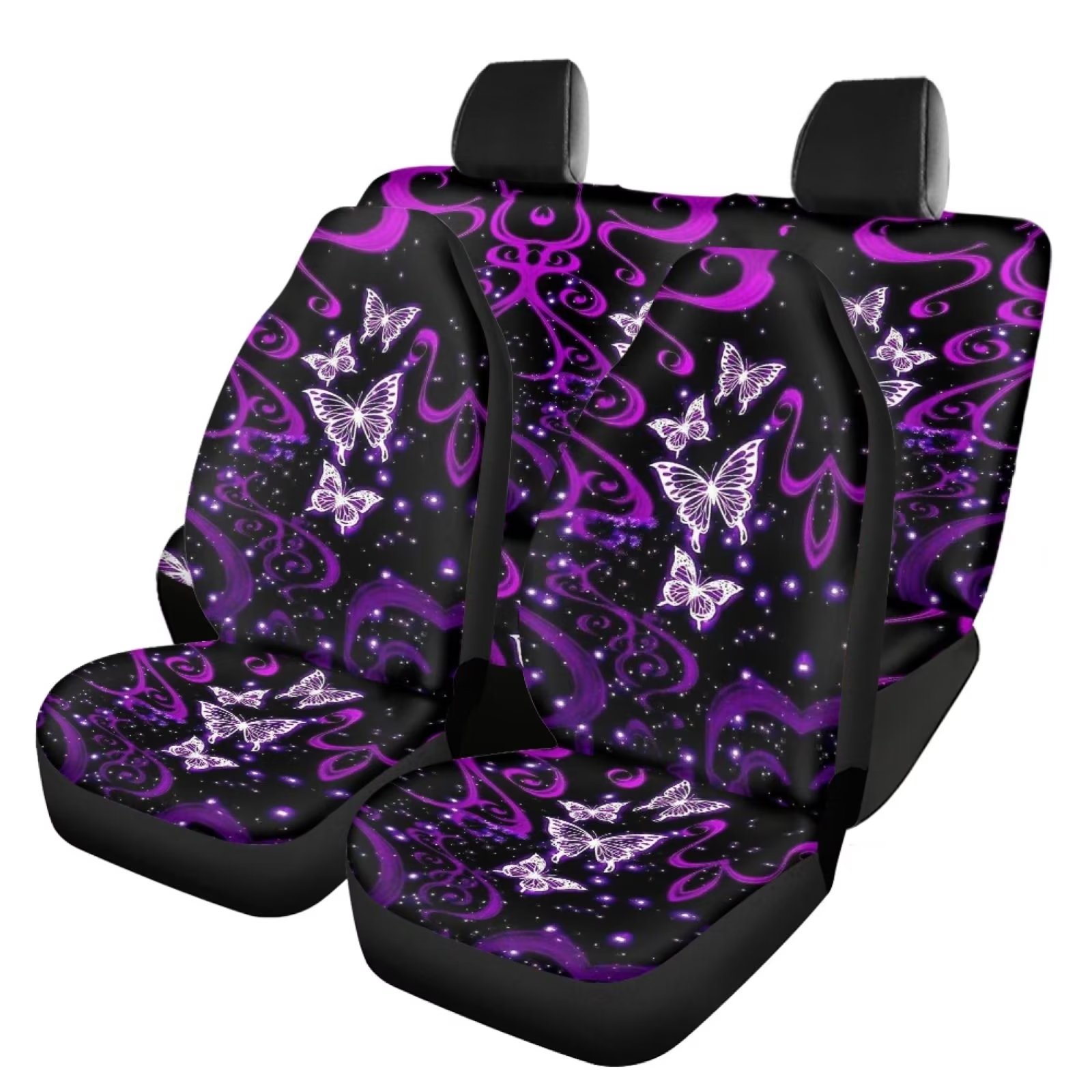 Diaonm Purple Butterfly Print Car Front & Rear Seat Covers,Full Set of