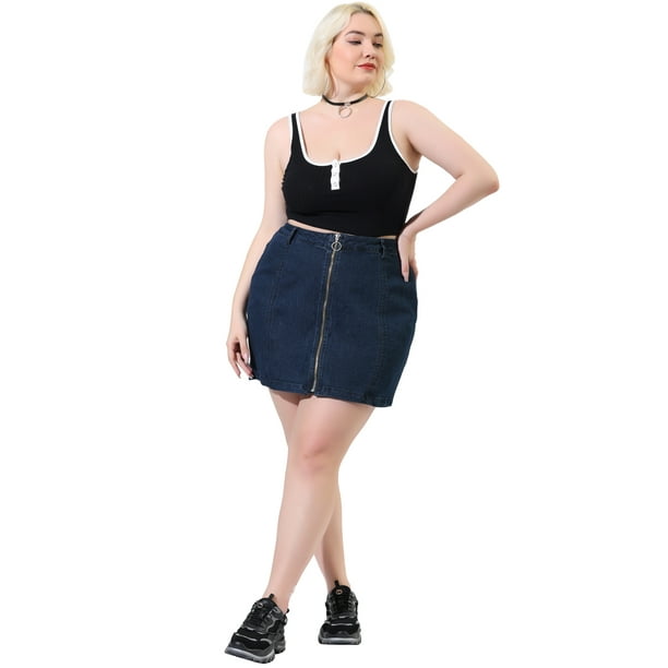 Plus size top denim skirt zipper