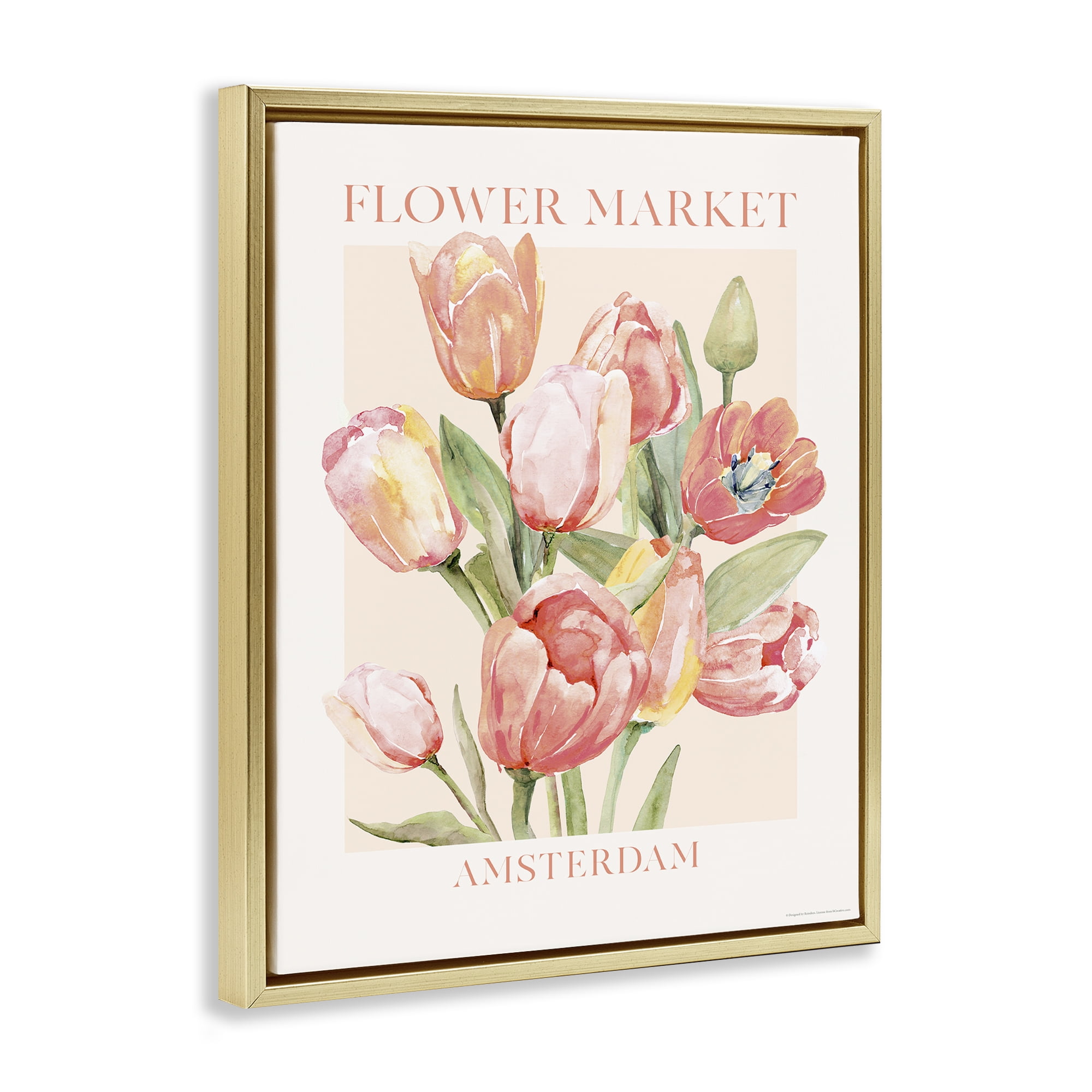 Stupell Industries Amsterdam Flower Market Plants & Flowers Painting Gold Floater Framed Canvas Art Print Wall Art, 25 x 31