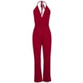 thumbnail image 4 of BLVB Women's V Neck Sleeveless Tied Backless Long Wide Leg Pant Outfits Jumpsuit Elegant Cocktail Party Romper Wine, 4 of 7