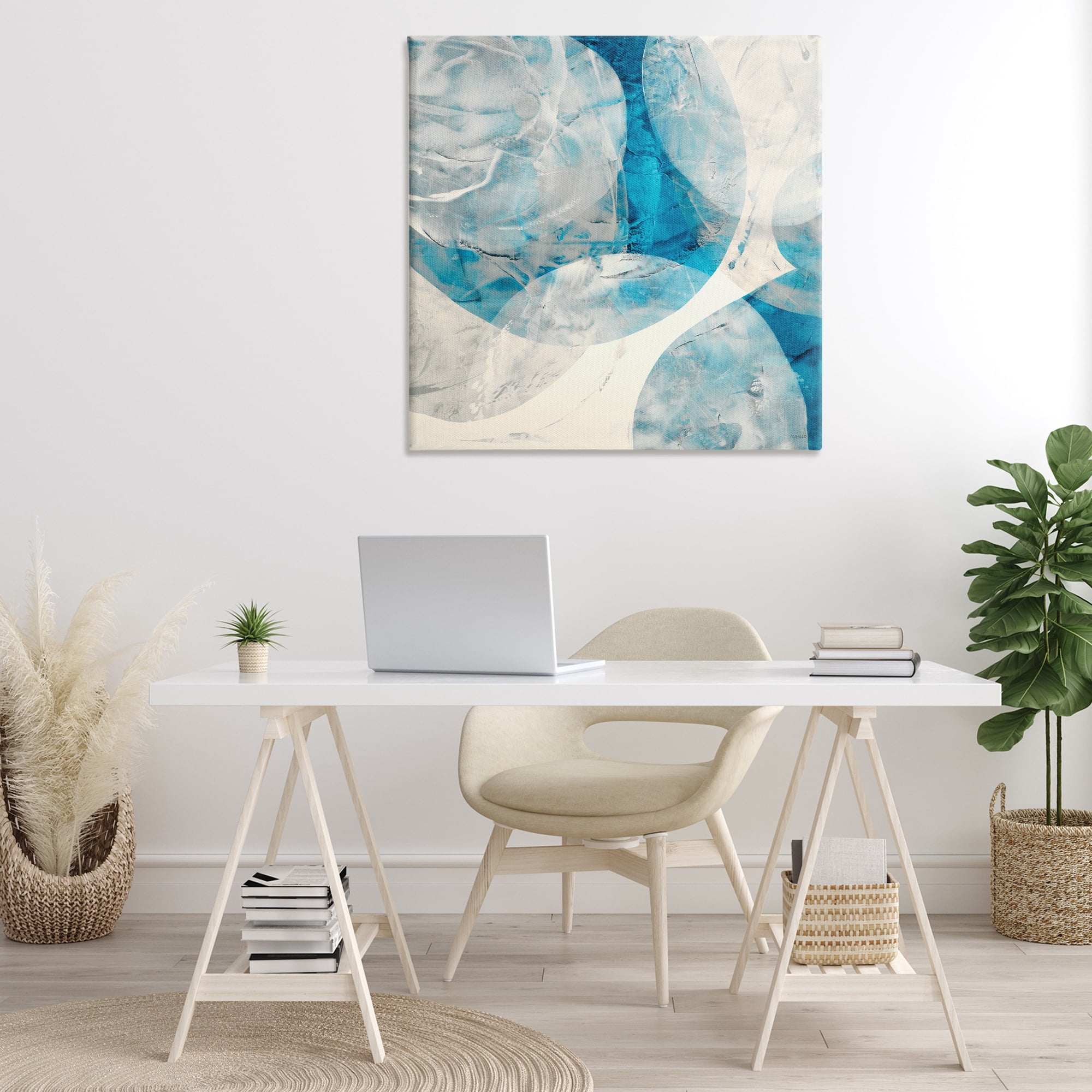 Stupell Industries Layered Blue Spheres Abstract Painting Gallery Wrapped Canvas Art Print Wall Art, 36 x 36