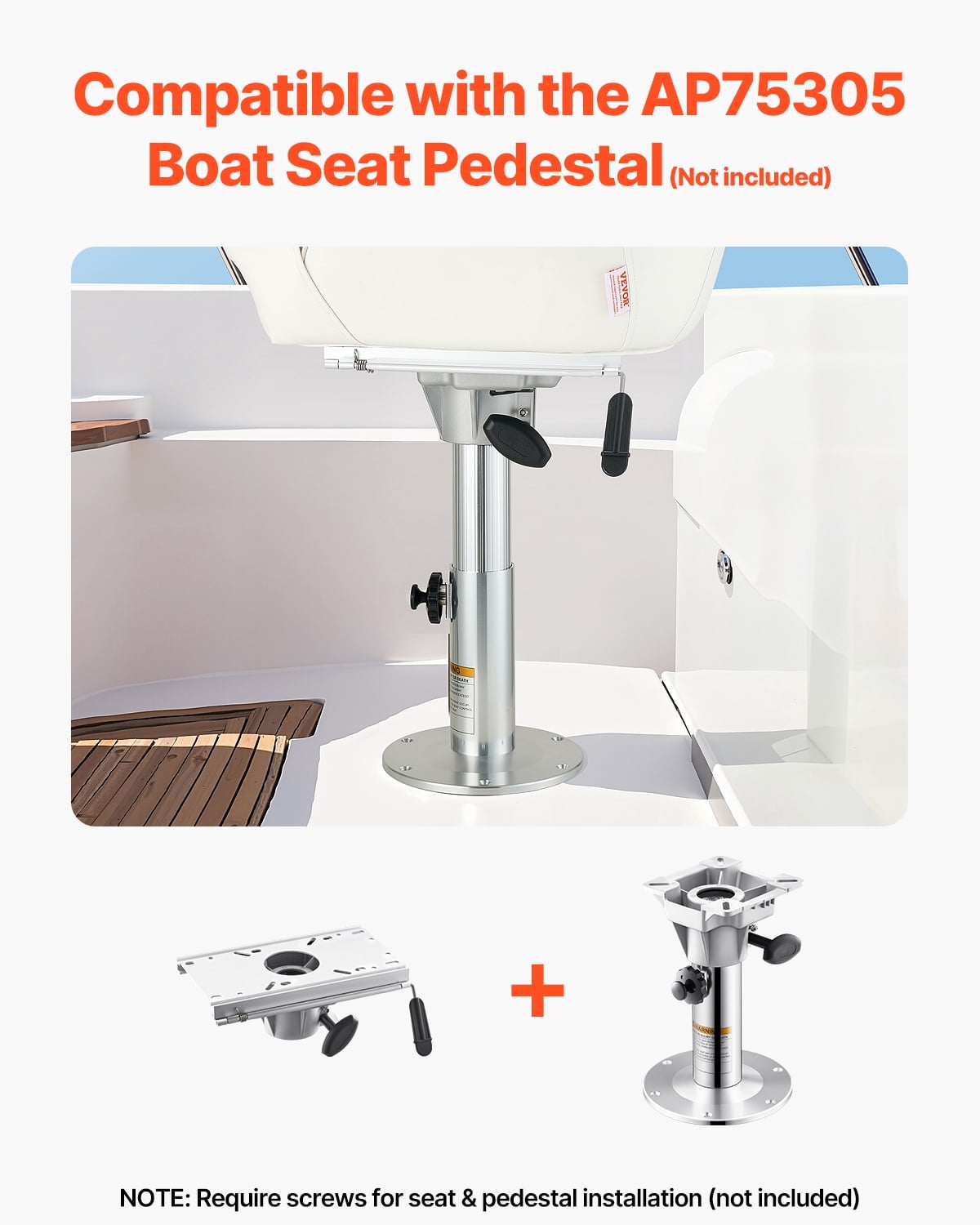 VEVOR Boat Seat Pedestal, Forward & Backward Sliding Adjustment, Aluminum Alloy Boat Chair Base with Slide, 5-in.Sliding Travel, Waterproof & Rust-resistant, Fit 2-7/8 In.Diameter Pedestal Post