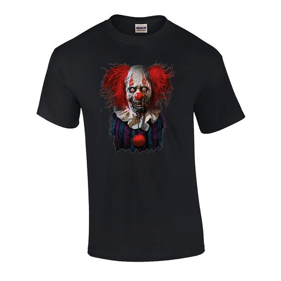 Funny Scary Zombie Clown Halloween Short Sleeve Graphic Adult T-Shirt- Black