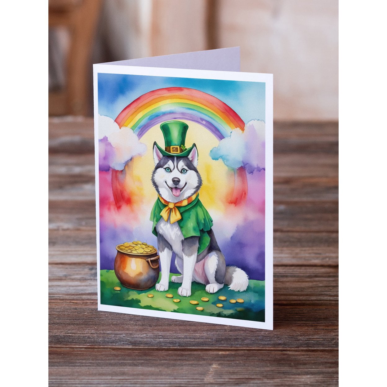 Siberian Husky St Patrick's Day Greeting Cards Pack of 8 7 in x 5 in