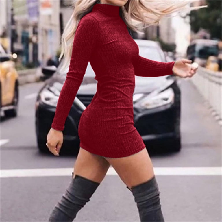 BKQCNKM Bodycon Dresses for Women Sweater Dress High Necked Dress Long Sleeved Knit Bottom Dress with Hip Wrap Slim Short Dress Fall Dresses for Women Wine 2XL - Walmart.com BKQCNKM Bodycon Dresses for Women Sweater Dress High Necked Dress Long Sleeved Knit Bottom Dress with Hip Wrap Slim Short Dress Fall Dresses for Women Wine 2XL - Walmart.com