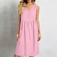 thumbnail image 6 of Beach Dress Sleeveless Travel Vacation Sundress Ladies' Casual And Fashionable Solid Color V-Neck Sleeveless Pocket Dress Pink L, 6 of 6