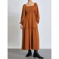 thumbnail image 4 of Gupgi Robe Longue Bohème Femme Col Carré Uni Robe à Volants Manches Longues Ample Robes de Vacances, 4 of 9