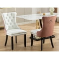 thumbnail image 6 of ODUSE-DAILY Dining Chairs Set of 2, Kitchen & Dining Room Chairs, Nailheads Tufted Chair, Sillas De Comedor, White PU & Pink Velvet Upholstered, Wood Legs (Two-Tone, 2 Pcs), 6 of 12