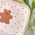 thumbnail image 4 of Bolsa de cosméticos de oso, bolsa de aseo de lona portátil linda con cremallera para niñas estudiantes, oso de punto beige, 4 of 5