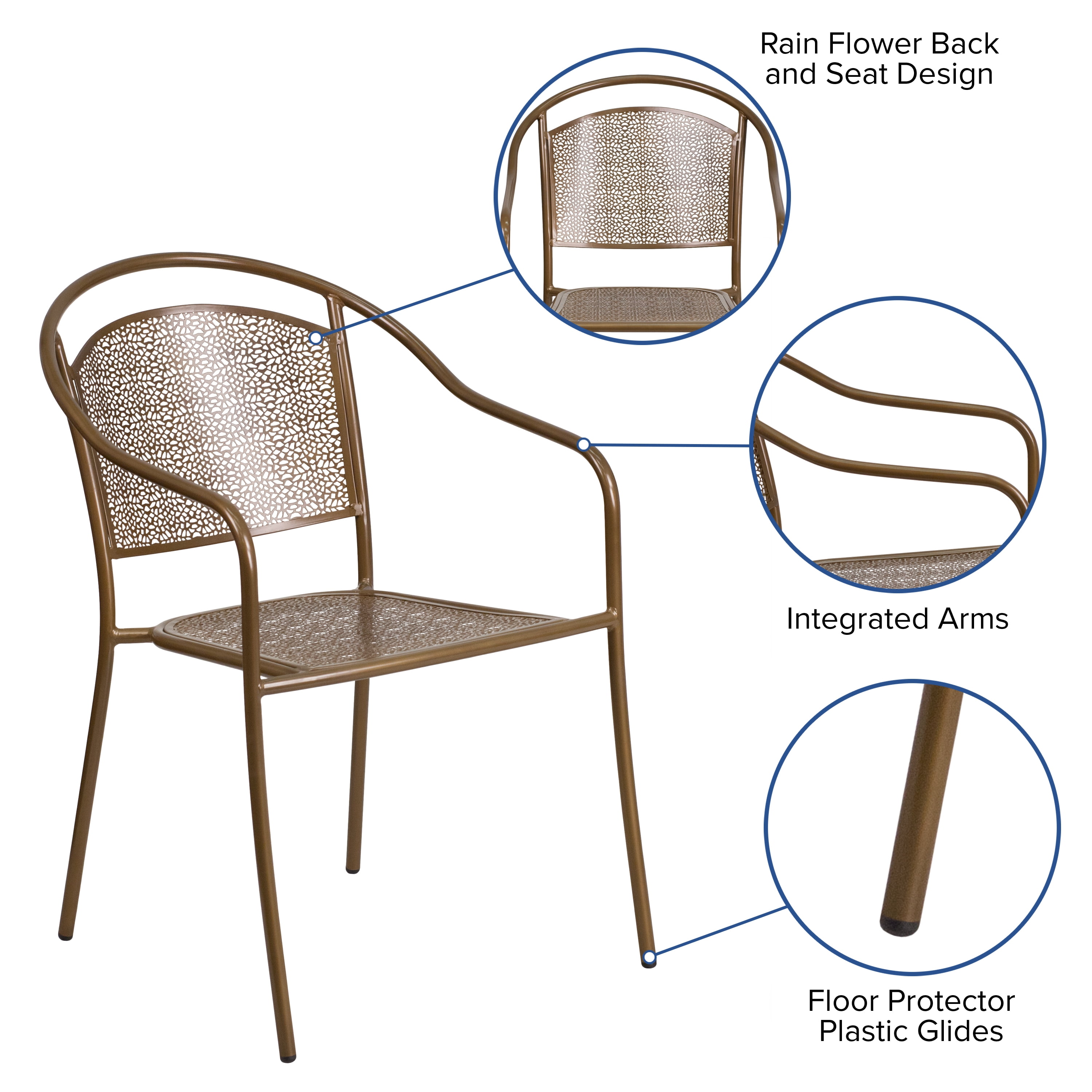 Flash Furniture Commercial Grade Gold Indoor-Outdoor Steel Patio Arm Chair with Round Back